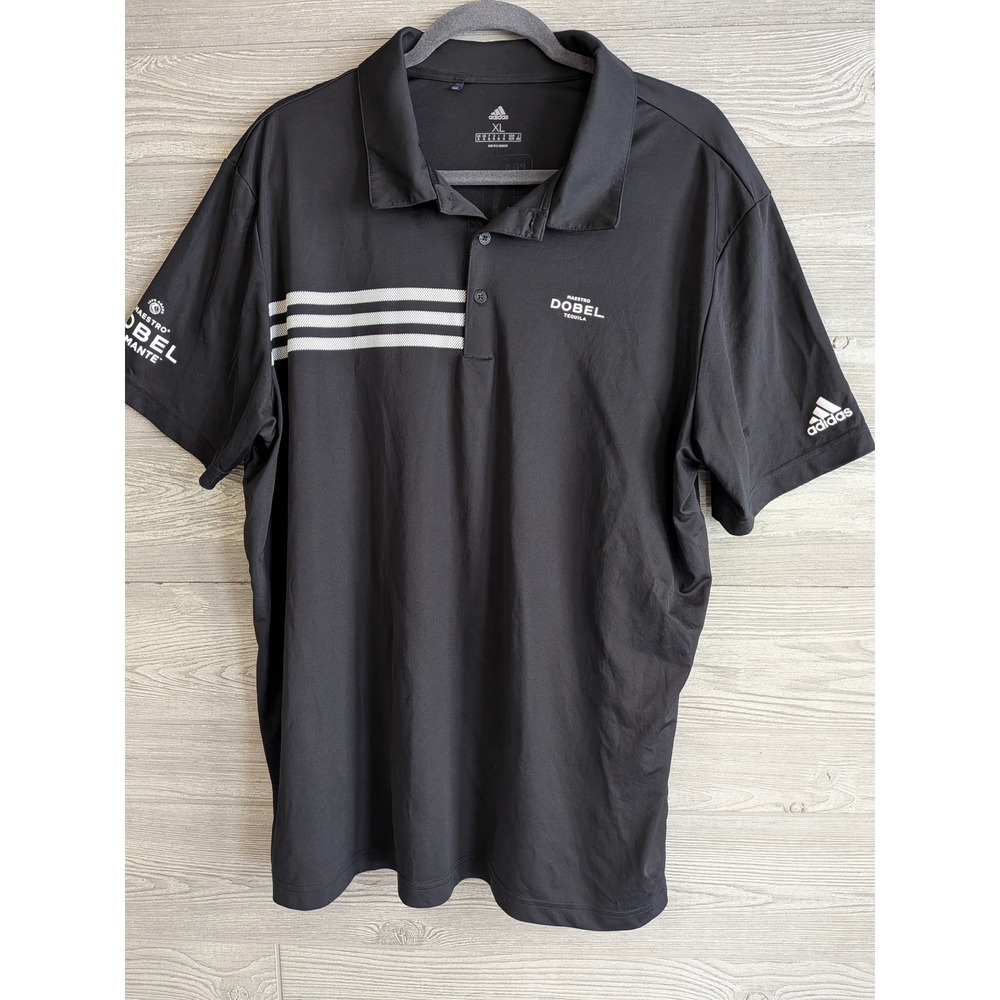 Adidas Mens XL Black Maestro Dobel Tequila PGA Tour Golf Polo Shirt Striped SZXL